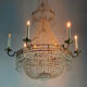Beaded bag chandelier, six lights, circa 1800
