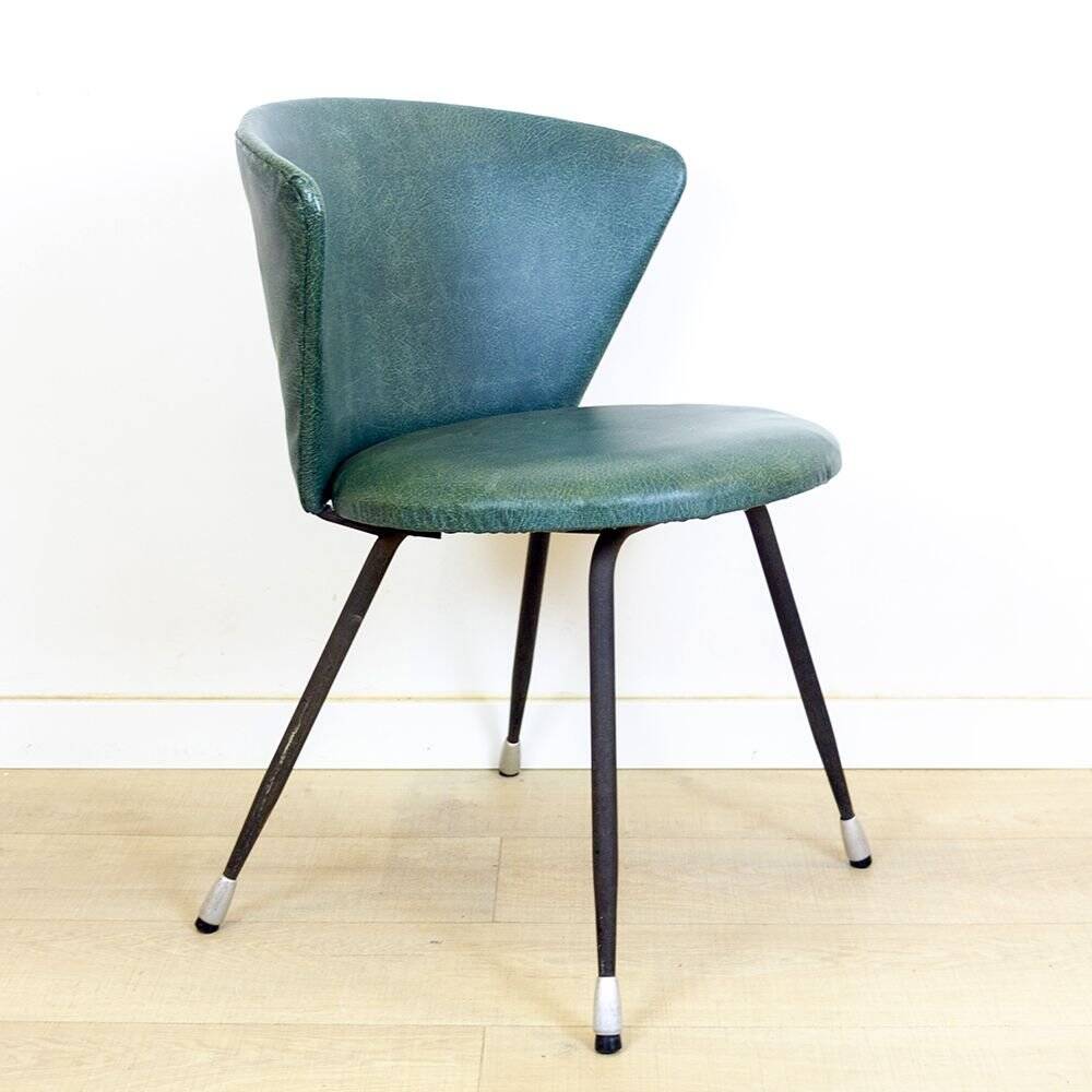 Set of Spanish Iron and Green Skai Club Chairs, 1960s