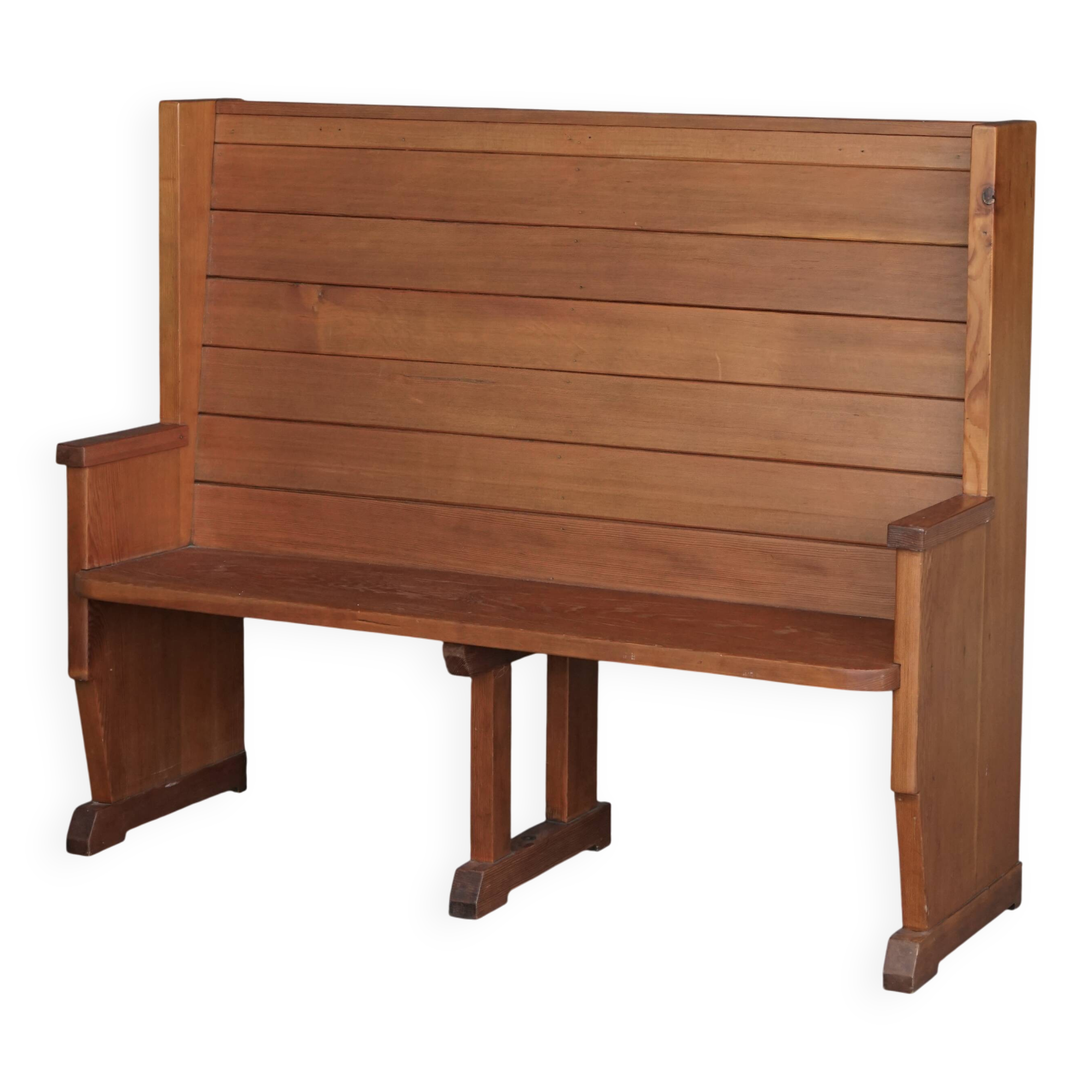 Traditionalist Dutch pine Church Bench, 1930s