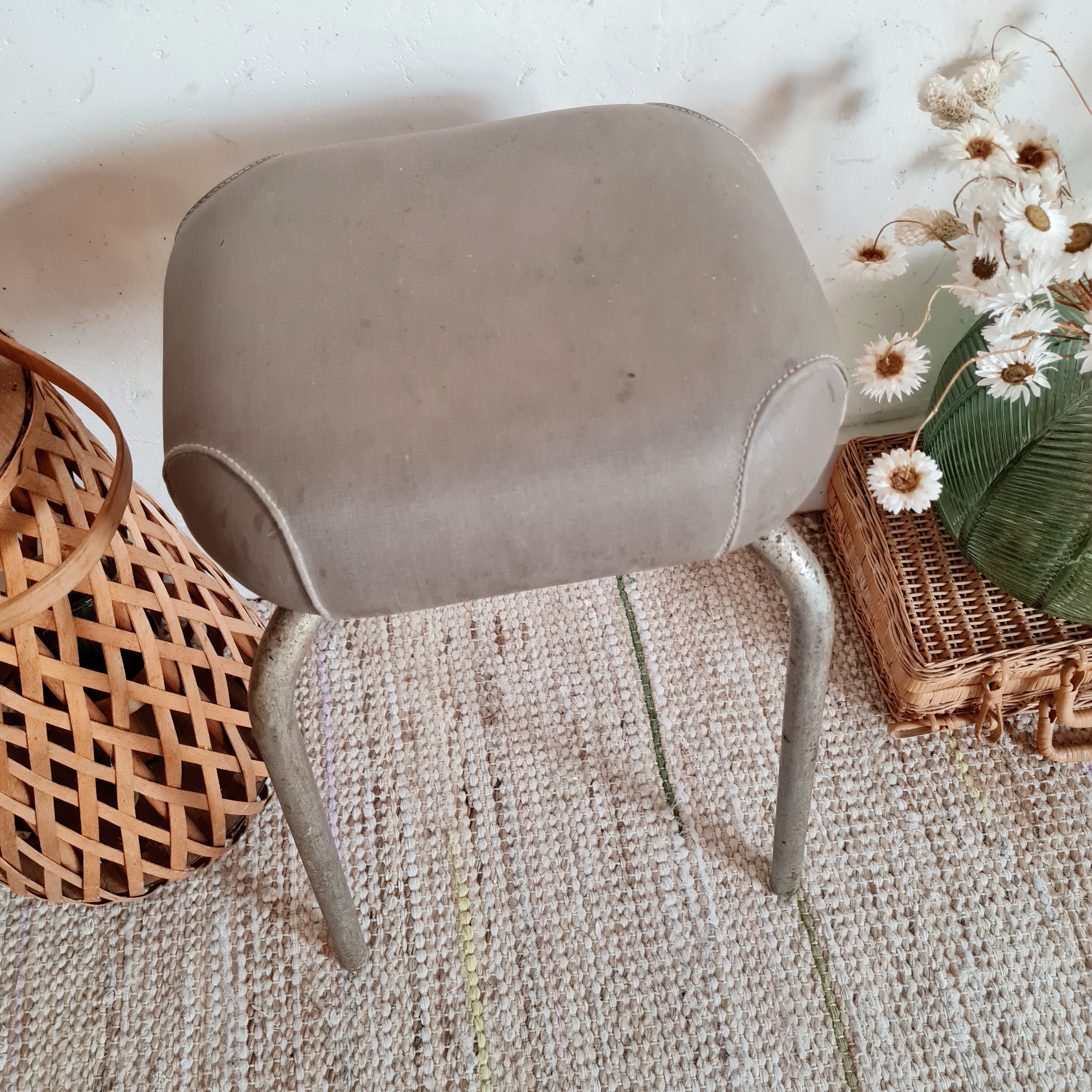 Tabouret vintage métal et skaï gris