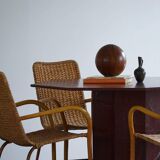 Set of 4 vintage Italian wicker and birch armchairs, mid-century modern, 1950.