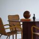 Set of 4 vintage Italian wicker and birch armchairs, mid-century modern, 1950.