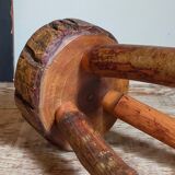 Tabouret d'appoint tripode bois massif Art-populaire vintage