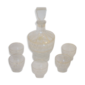 Carafe et 6 verres ballons en verre transparent et liserés or vintage 1950