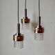 Triple vintage pendant light in molded glass, chrome metal and orange plastic - Space Age Design