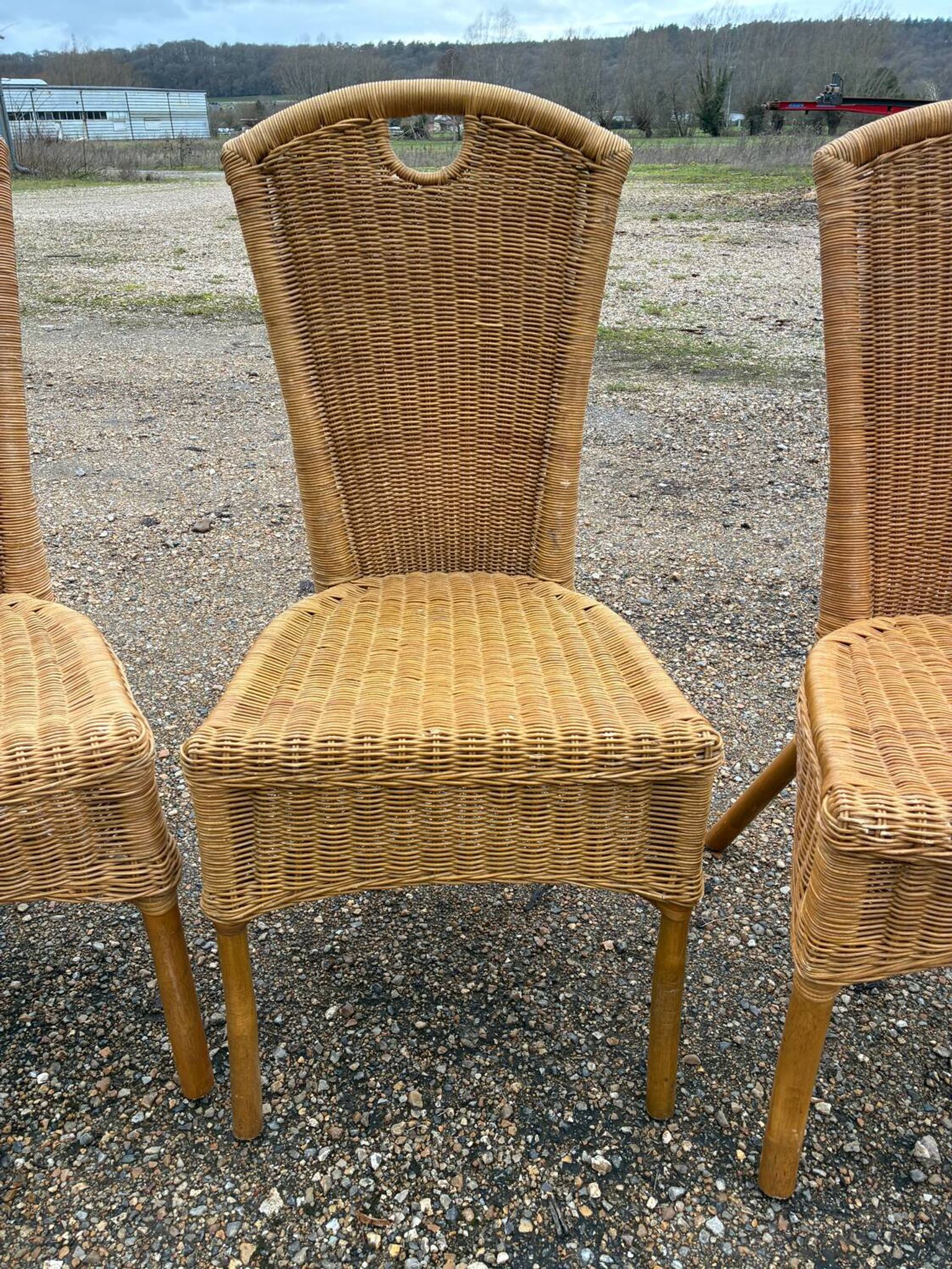 3 rattan and bamboo chairs