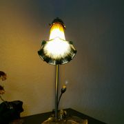 Brass water lily lamp and glass paste, art nouveau style.