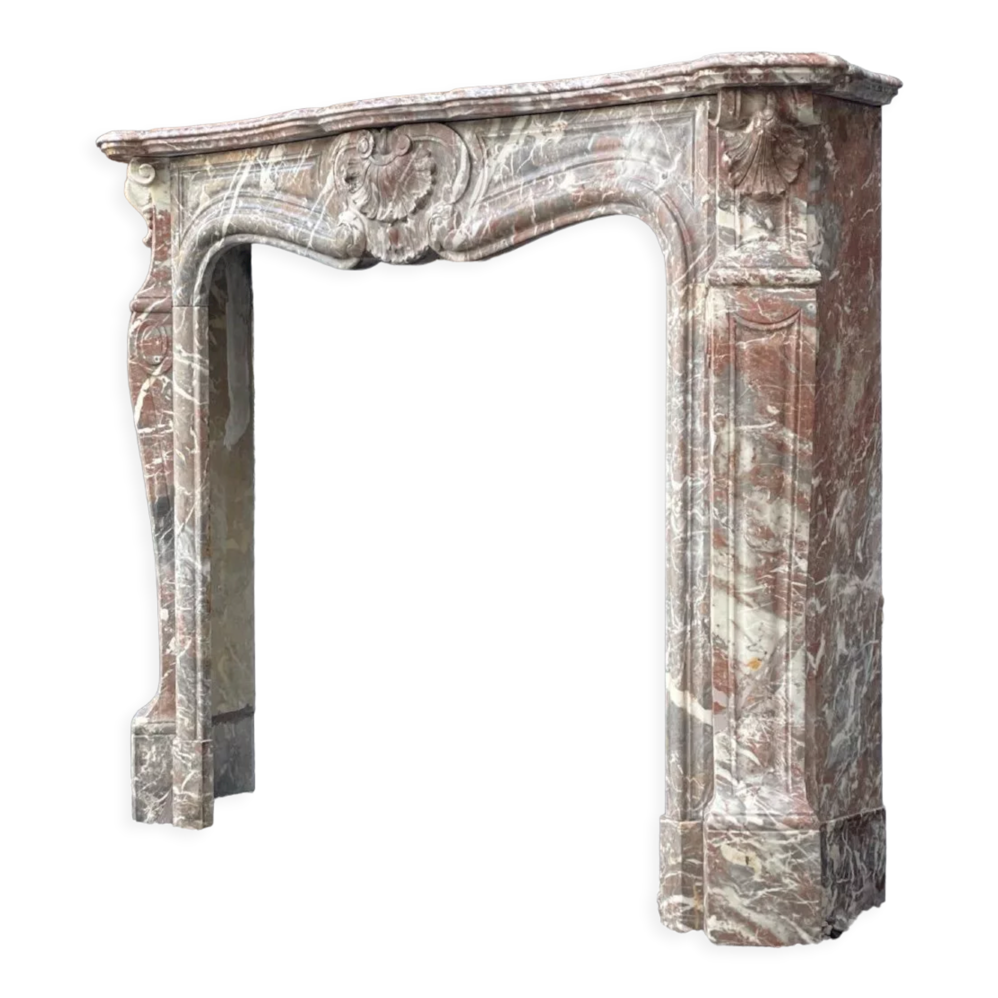 Louis XV style fireplace in grey marble from the Ardennes circa 1880