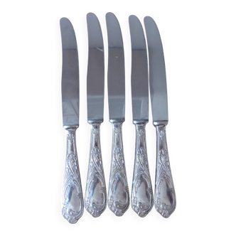 5 vintage silver-plated knives with stainless steel blades 240514