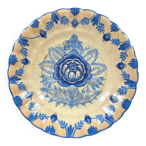 Plat ancien décor floral - bleu
