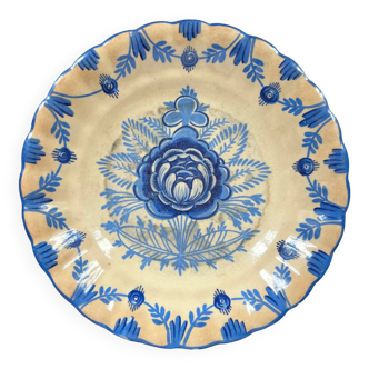 Plat ancien décor floral bleu