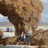 Aquarelle sur papier par Stanislas Pons pêcheurs à pied XIXe