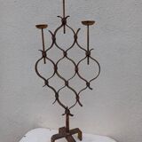 Large hammered wrought iron table candlesticks, gilded, 1950s, 60s