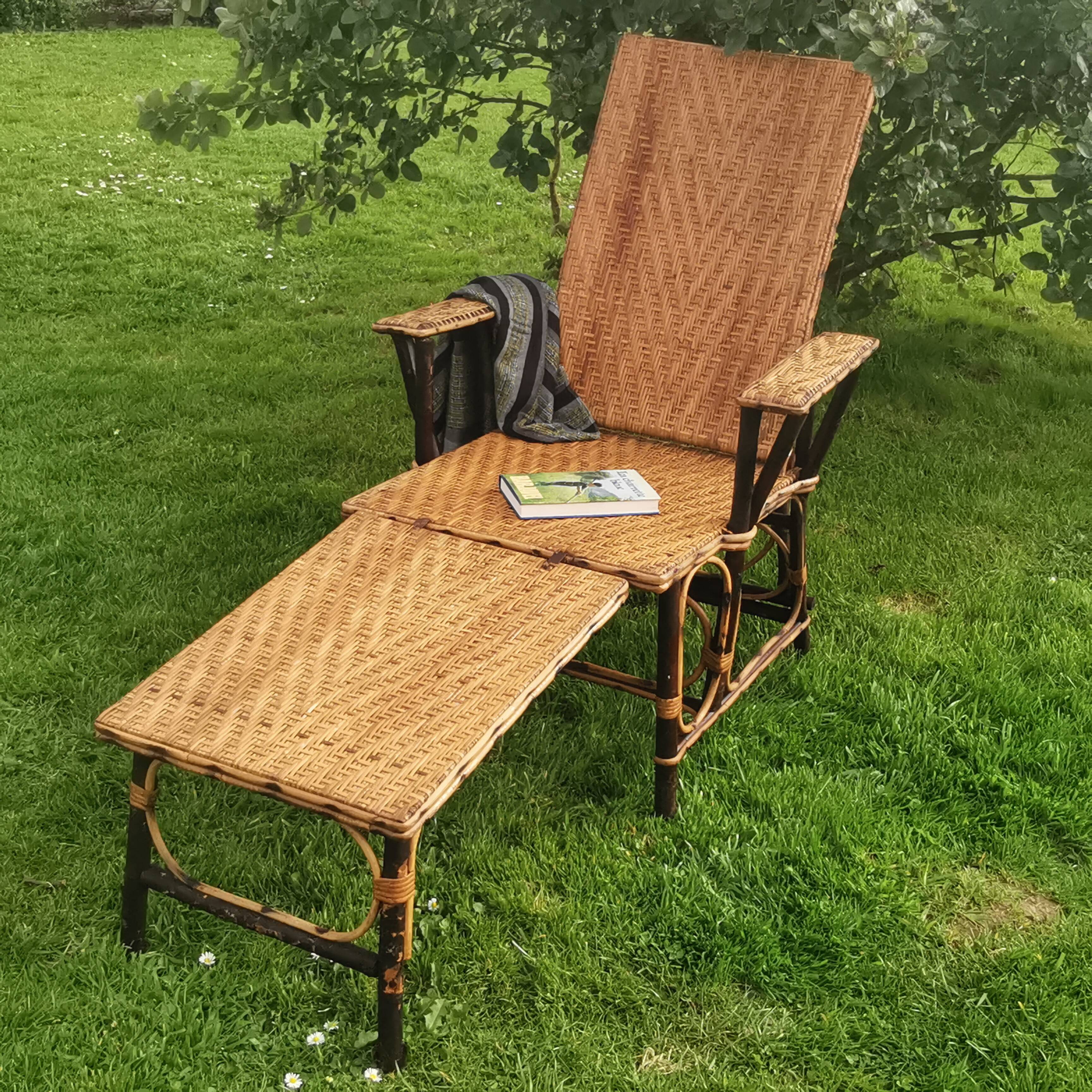 Chaise longue en rotin