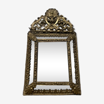 Miroir à parclose en laiton repoussé XIXe 33x58cm | Selency