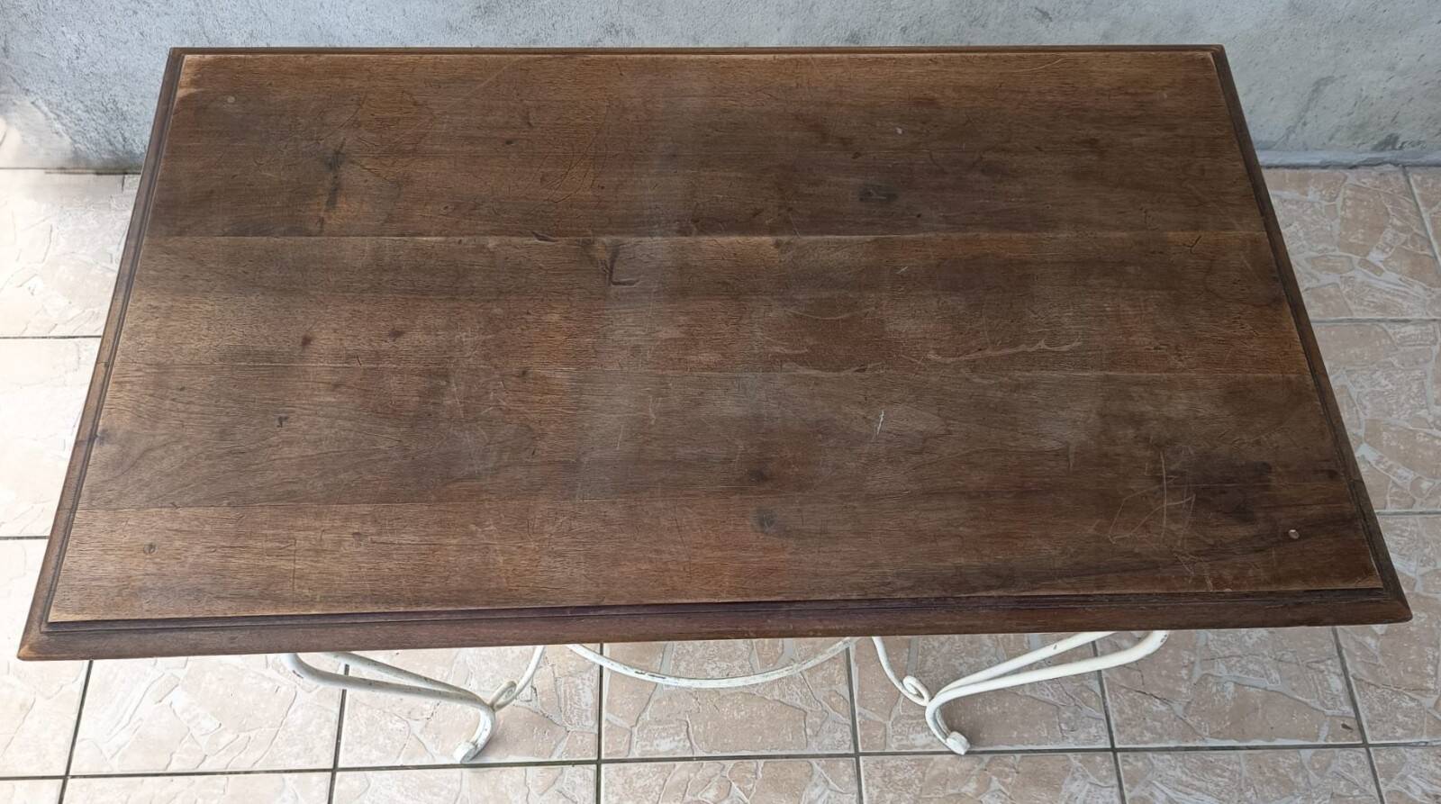 Old wrought iron and walnut table