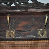 Large wall-mounted coat rack in solid brown pine, antique style circa 1900, height 210 cm.