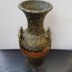 Vase large model black ceramic gold & brown vintage wood imitation