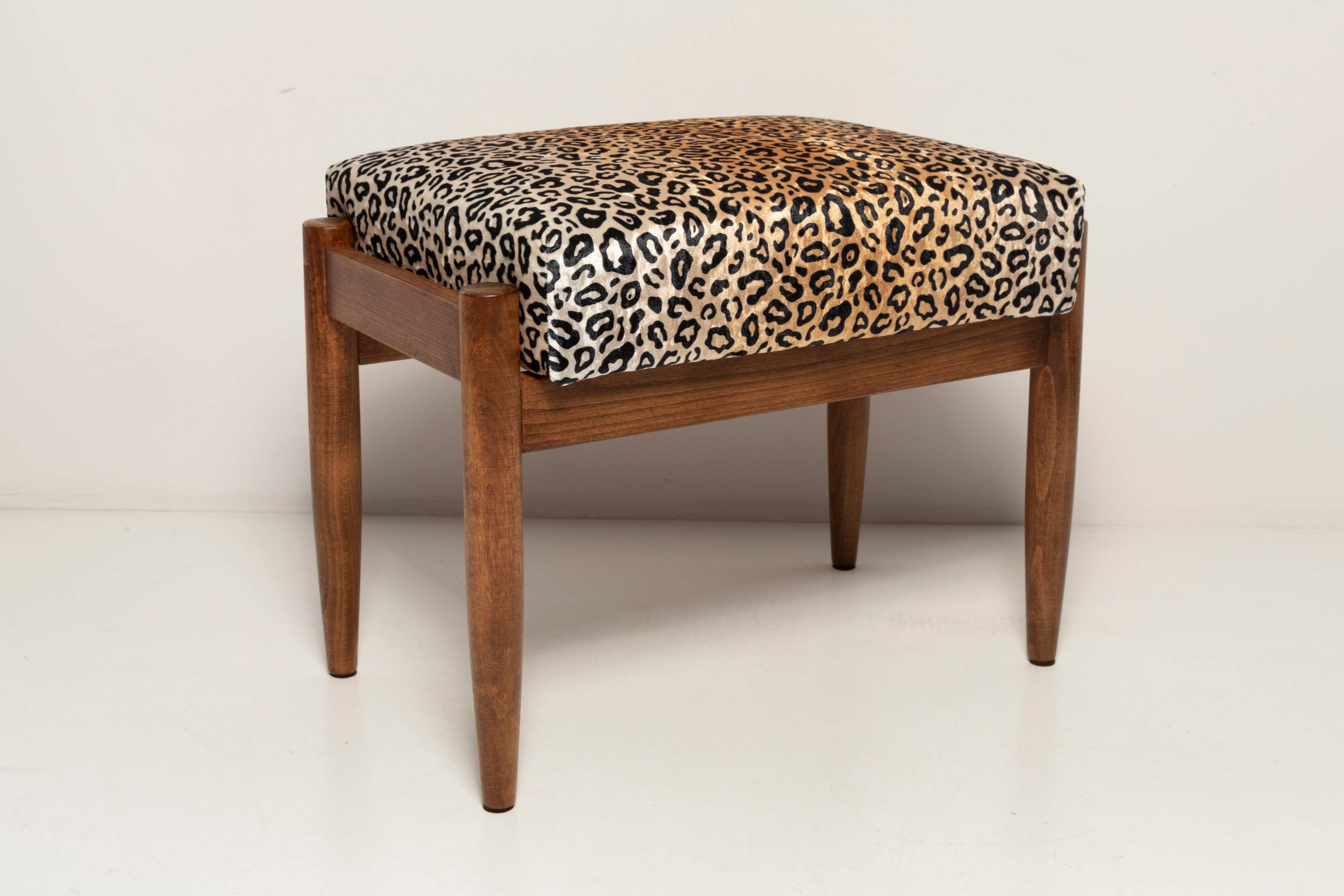 Vintage leopard velvet stool, Edmund Homa, Europe, 1960s