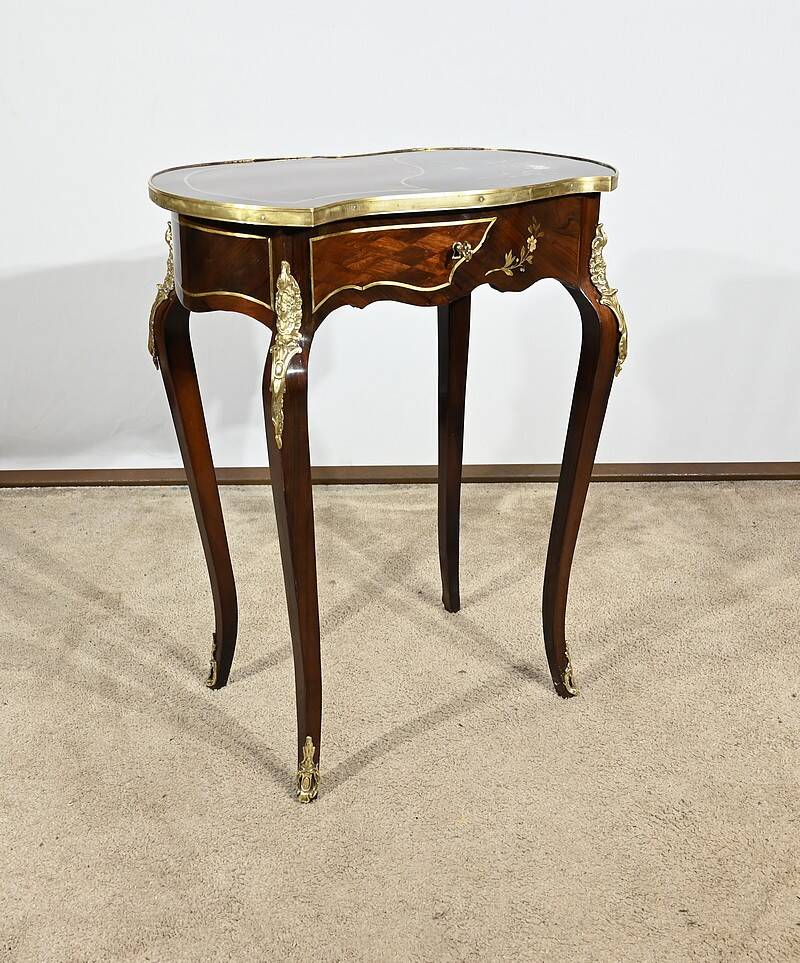 Small Living Room Table in Rosewood and Marquetry, Louis XV style, Napoleon III – Middle XI period