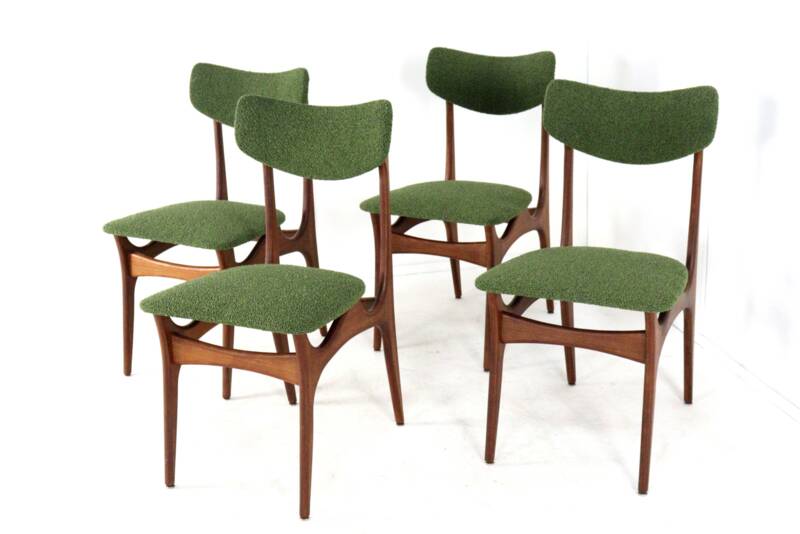 Set of 4 dining chairs 'Cindy' - new upholstery - mid century modern - teak