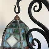 Antique Arts & Crafts Lamp cf. Tiffany Wrought iron and stained glass