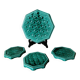 Vintage Digoin France emerald green majolica trivet and coaster set