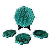 Ensemble de sous-plat et de dessous de verre en majolique vert émeraude vintage de Digoin France.