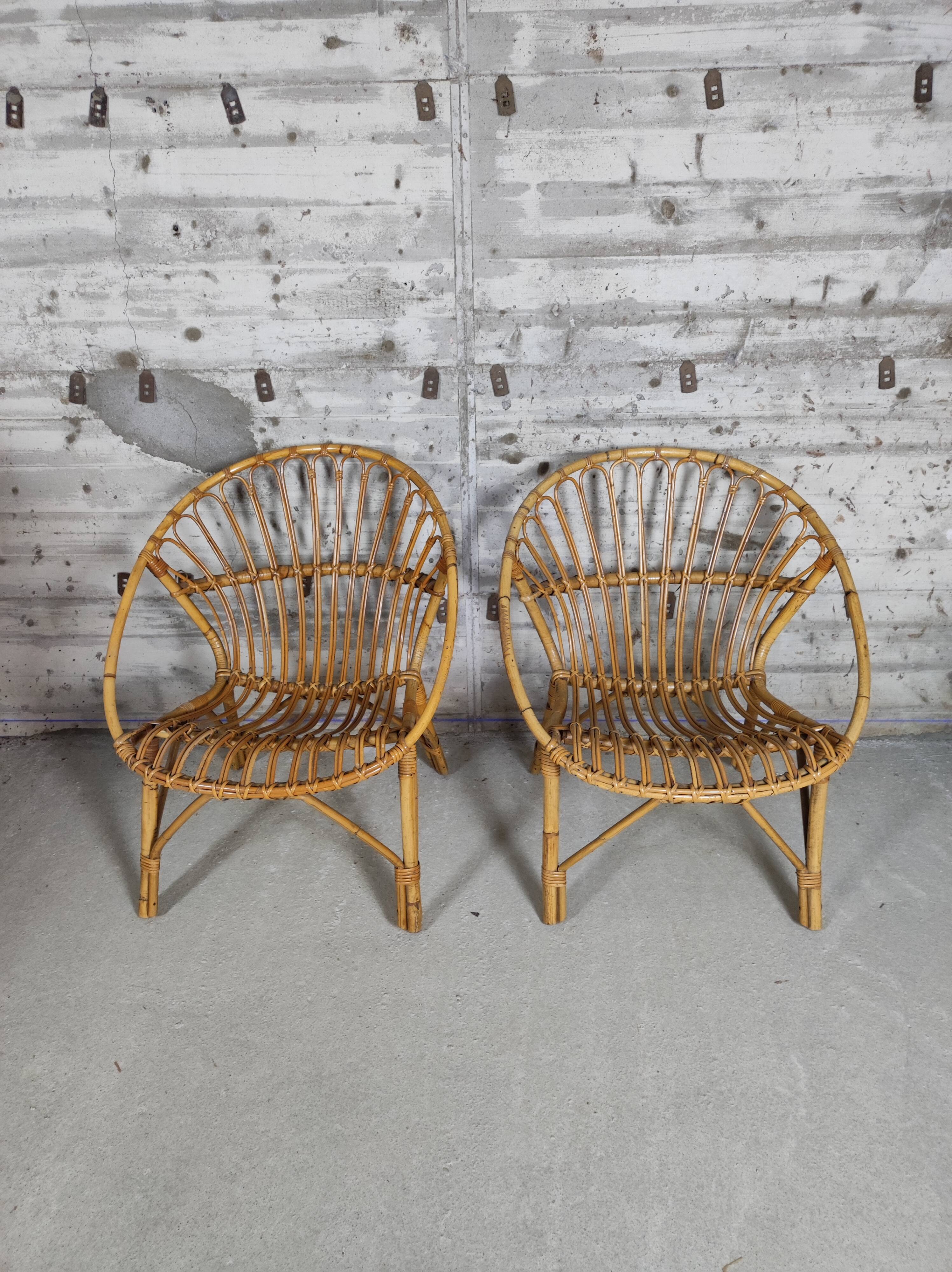 Pair of vintage rattan armchairs