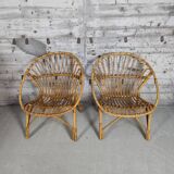 Pair of vintage rattan armchairs