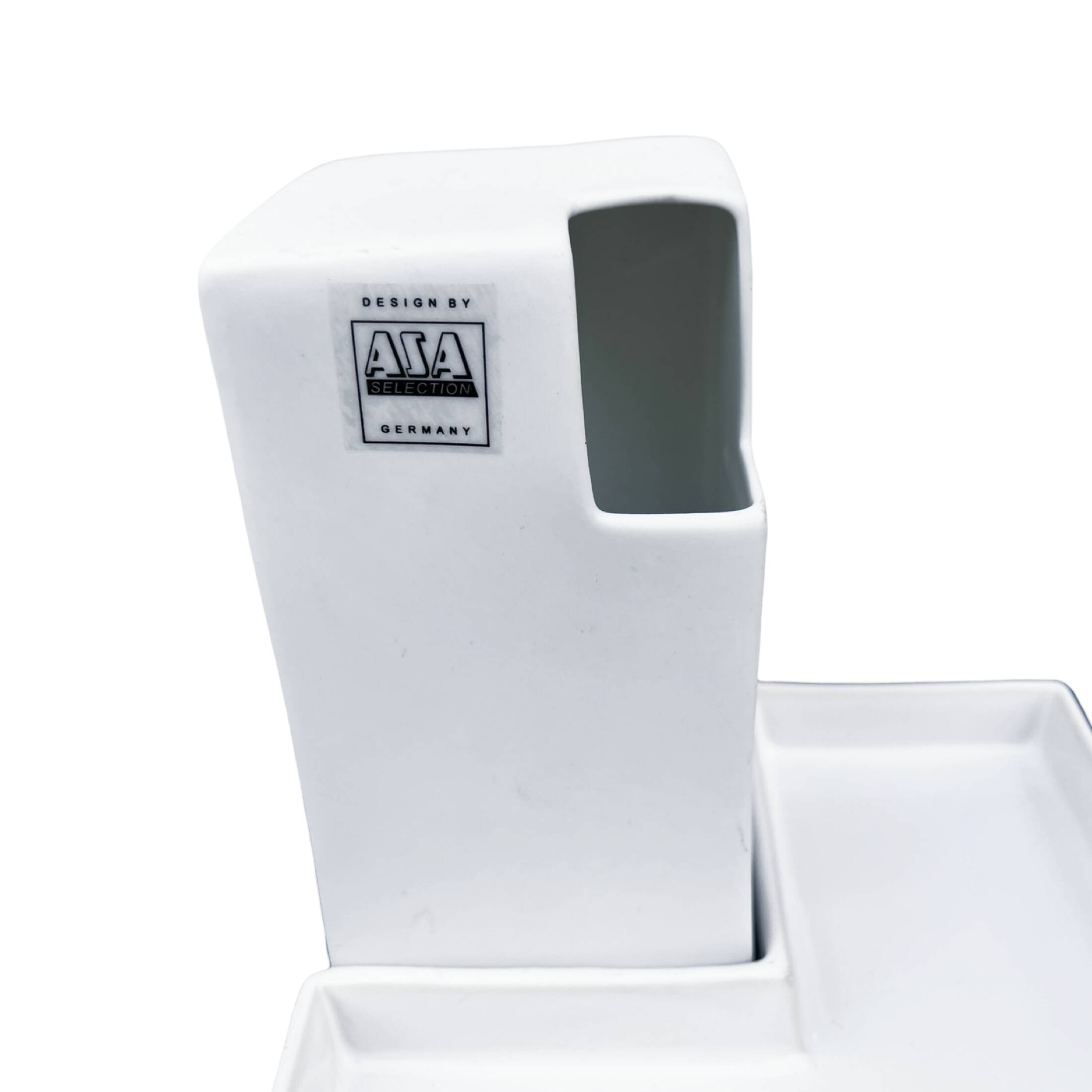 White, minimalist vase + Asa stand, Germany, 1980s.