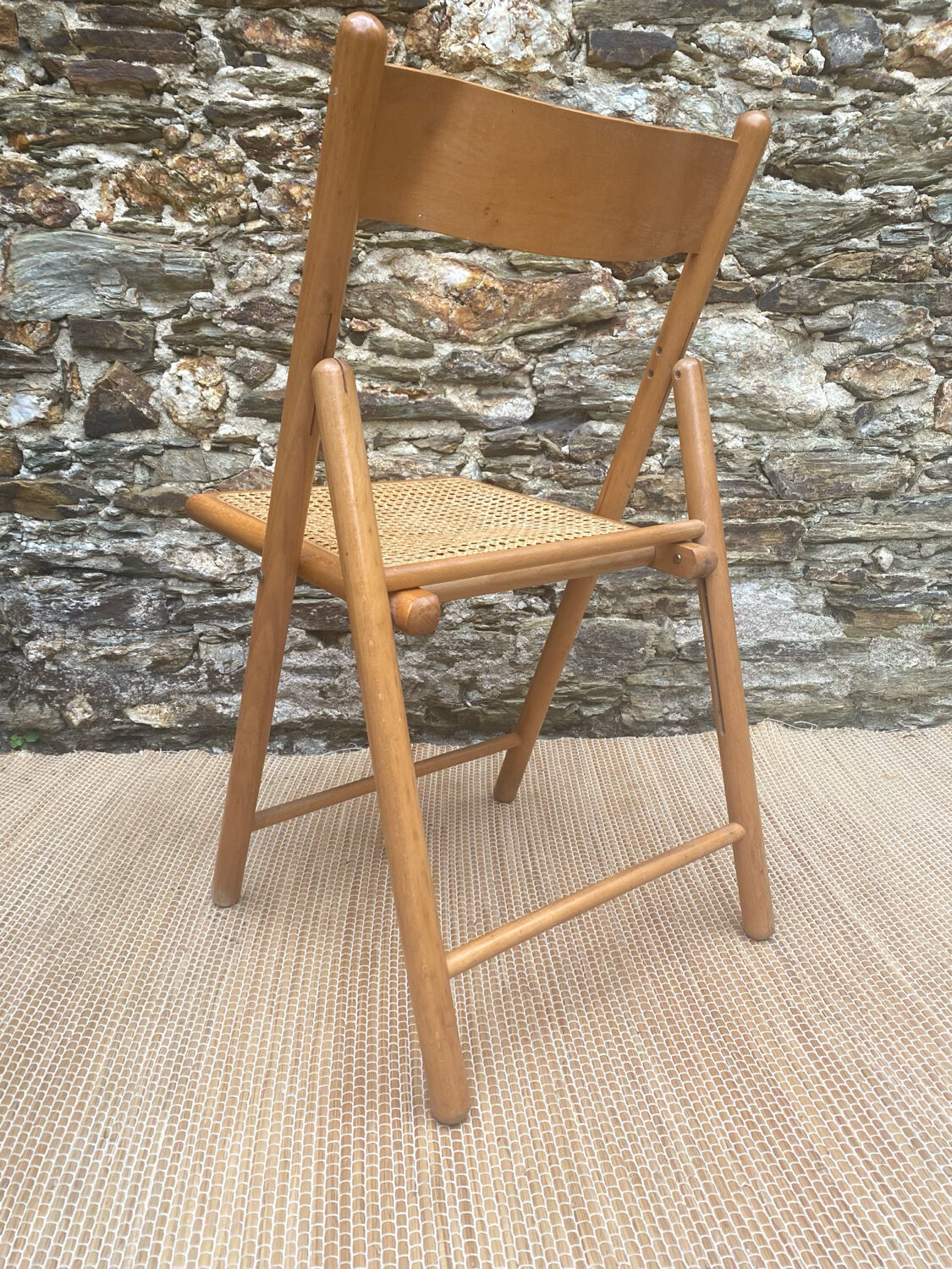 80s wooden and cane folding chair