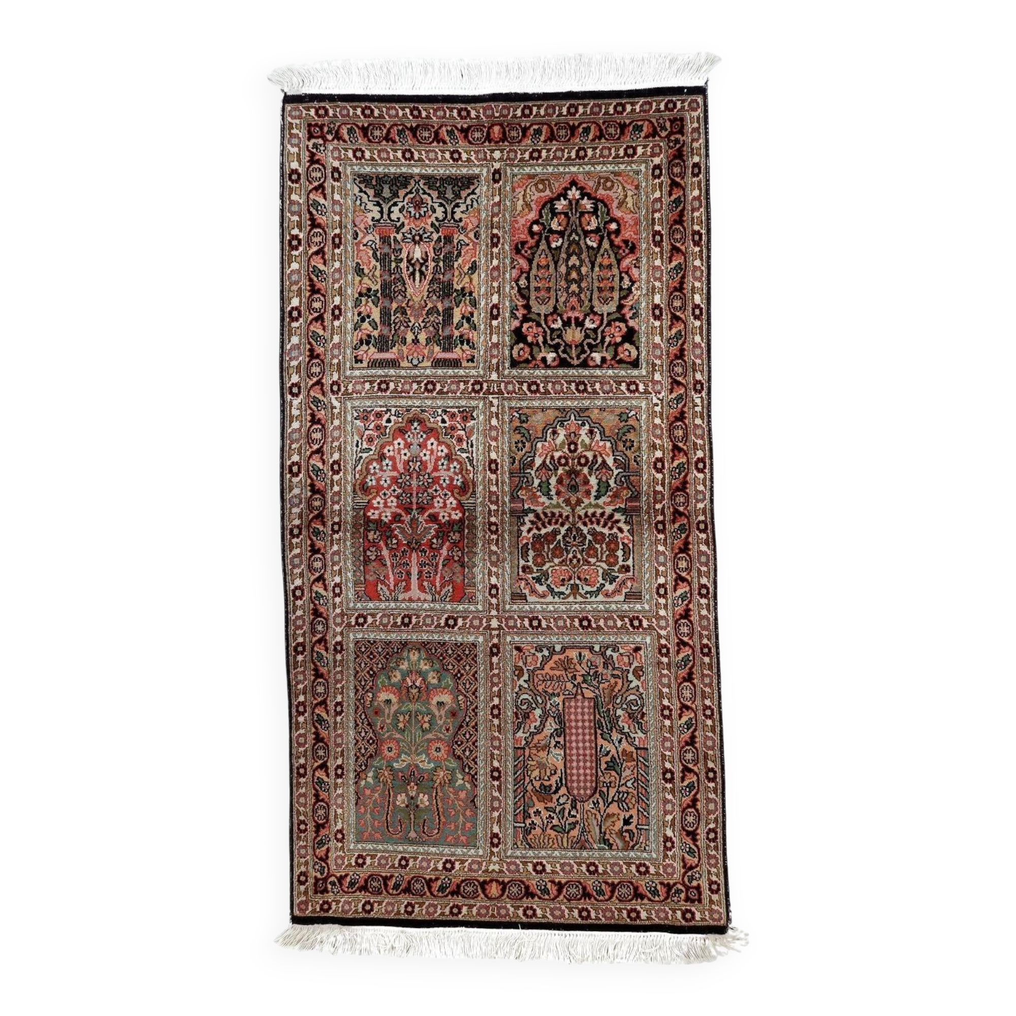 Vintage 1950s Persian Qum silk rug 72cm x 140cm