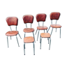 Lot of 4 chairs and 2 70s skai skai brown croc imitation stools