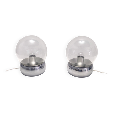 Pair of Vintage Glass and Metal Table Lamps "Vieste" by GPA Monti for Candl