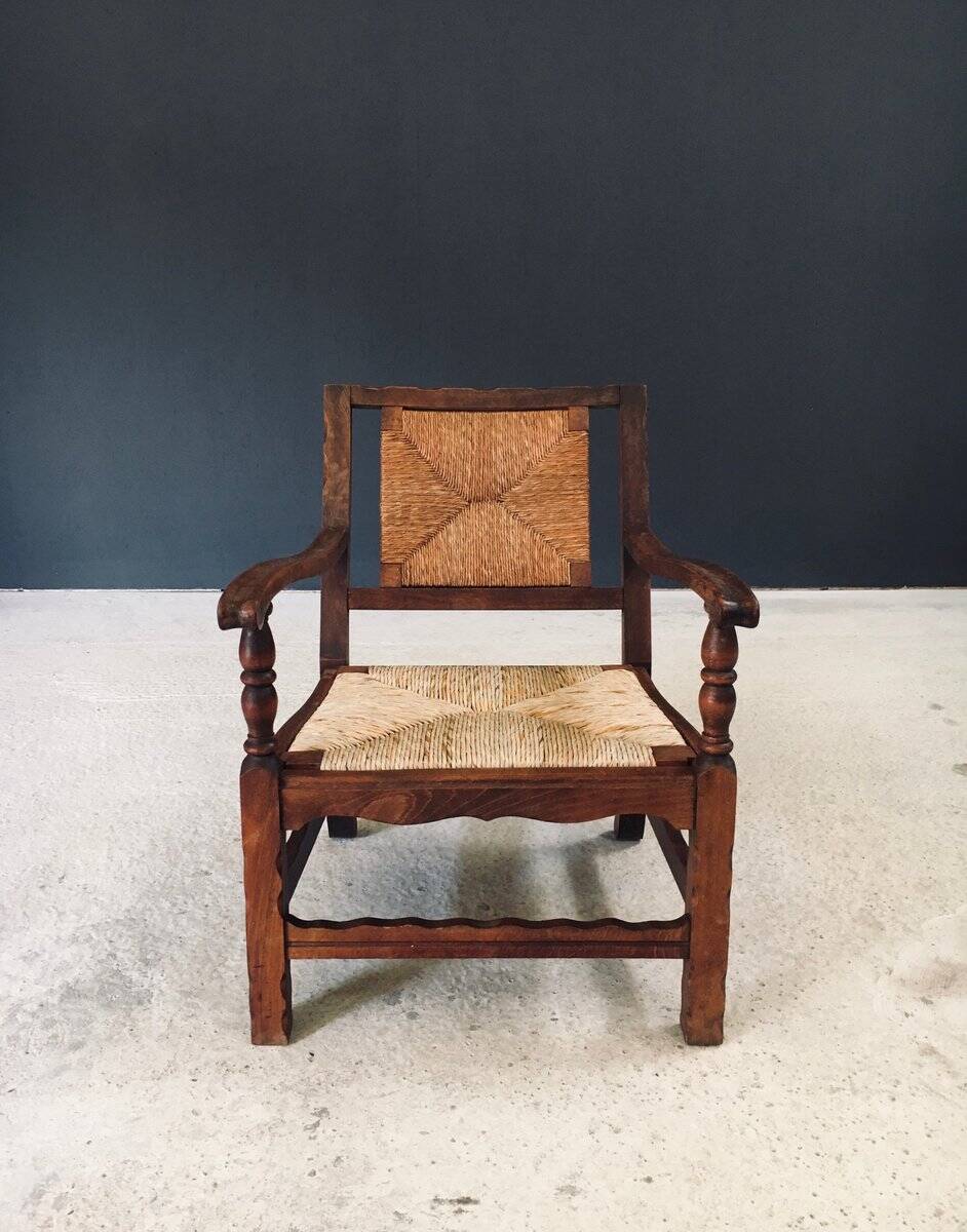 Arts & Crafts Handcrafted Low Lounge Armchairs, Belgium, 1920s, Set of 2