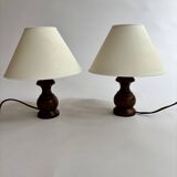 Paire de lampes en bois tourné vintage