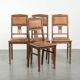 Set of 4 antique oak dining chairs in Art Nouveau style with sheepskin