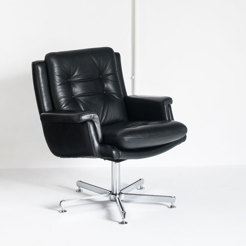 Vintage leather revolving chair, France 1960