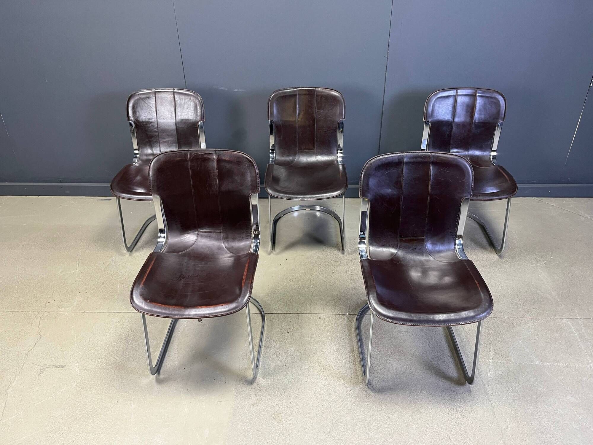 Vintage dining chairs by Willy Rizzo for Cidue, set of 5, 1970s