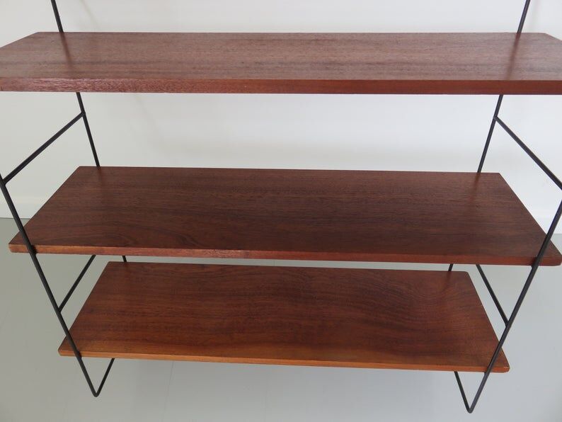 Scandinavian wall shelf modular wood and metal years 60 70