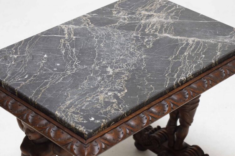 Table basse Renaissance avec plateau en marbre, France, vers 1880