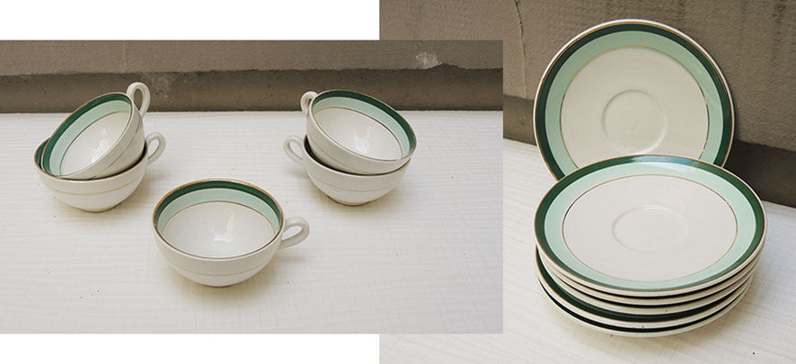 5 old cups & saucers in ceramic KG Lunéville
