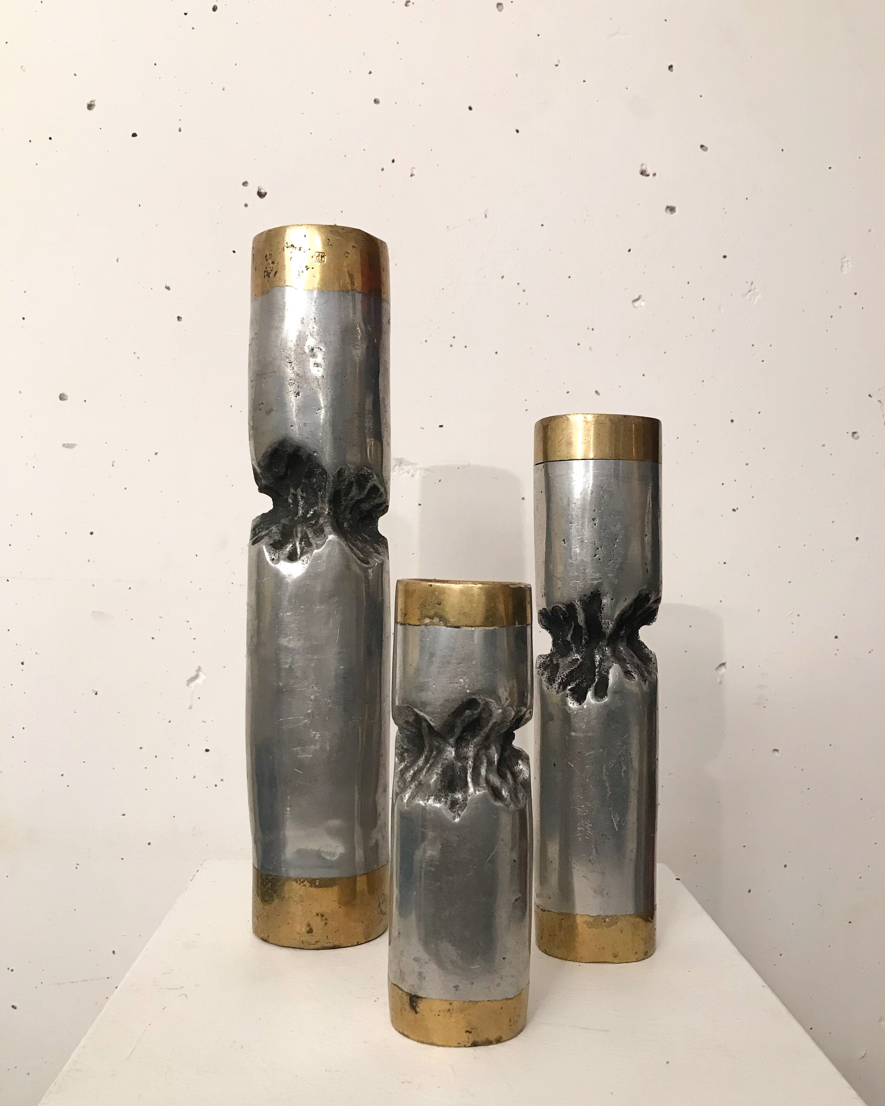 Ensemble de trois bougeoirs brutalistes, David Marshall, 1970