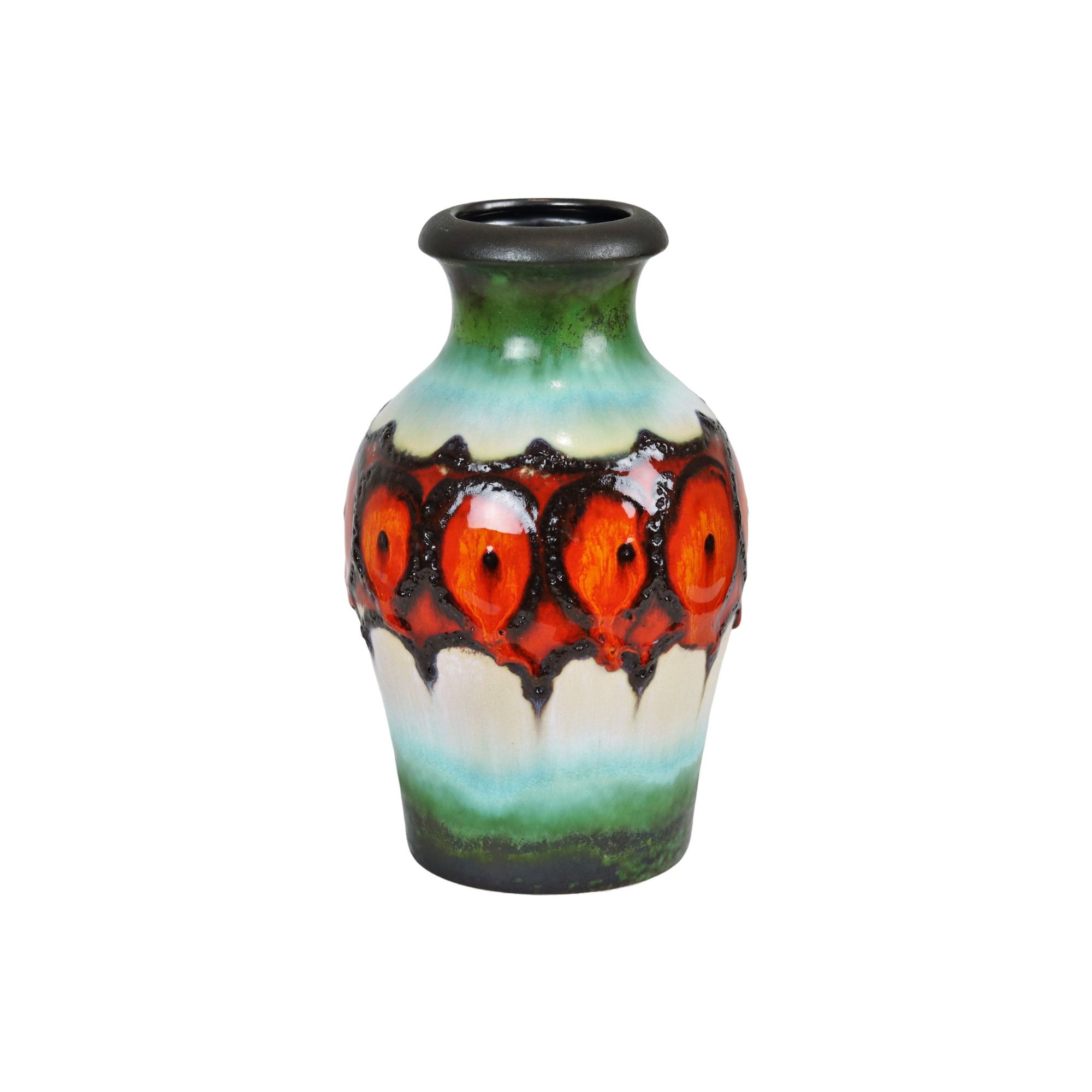 Fat Lava Vase Turquoise Orange West Germany Scheurich 490 25