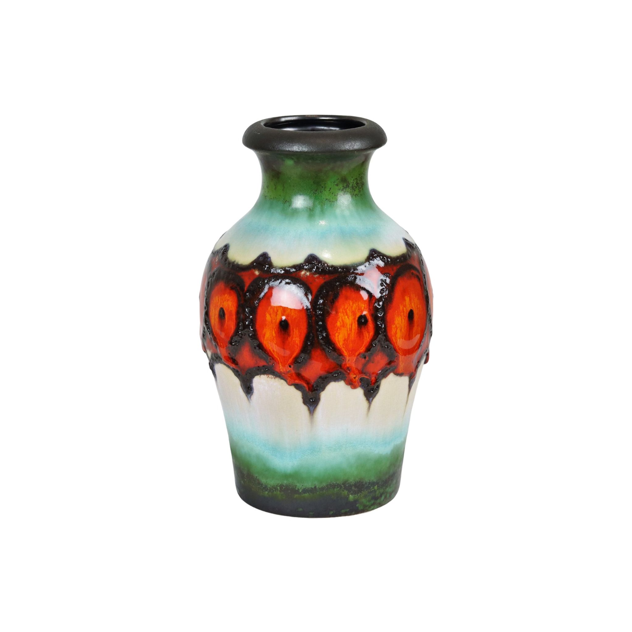 Vase Graisse Lave Turquoise Orange Allemagne de l’Ouest Scheurich 490 25