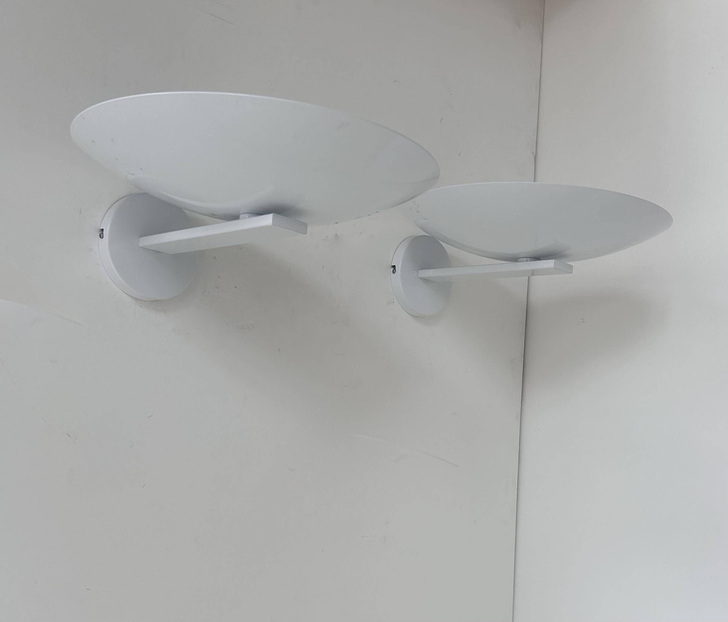 Pair of vintage wall lights, white lacquered metal, France 1970