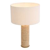 Pair of travertine and patinated brass table lamps