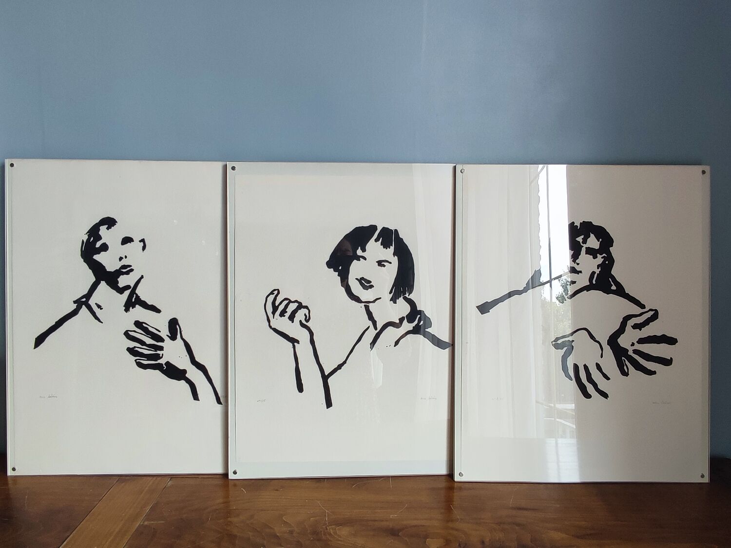 Set of three paintings by Anne Salaün.