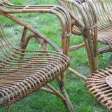 Vintage rattan lounge set 4 armchairs and table